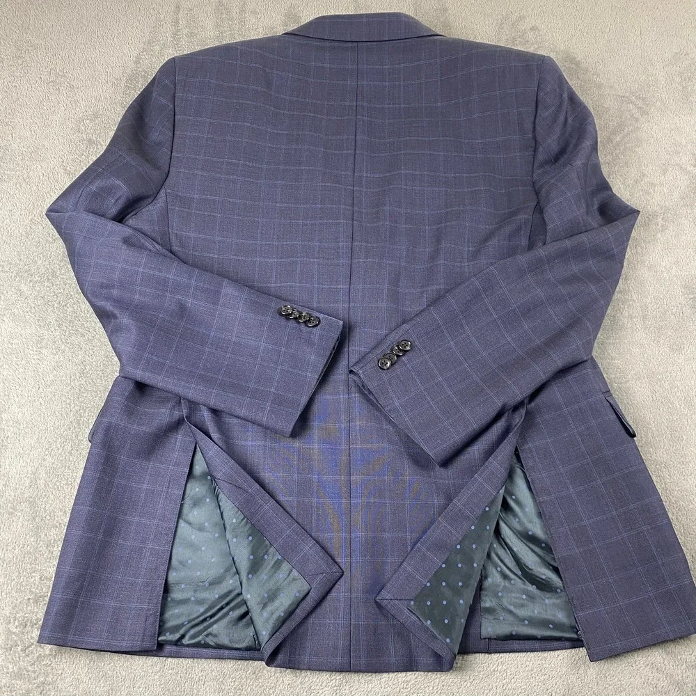 Joseph Abboud 44L/35R Suit Blue Windowpane Reda Super 130s Wool Union USA Made